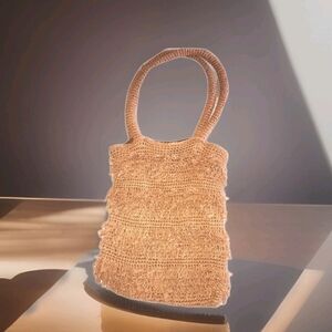 Tan Fringe Tote, Macramé Handbag Shoulder Bag